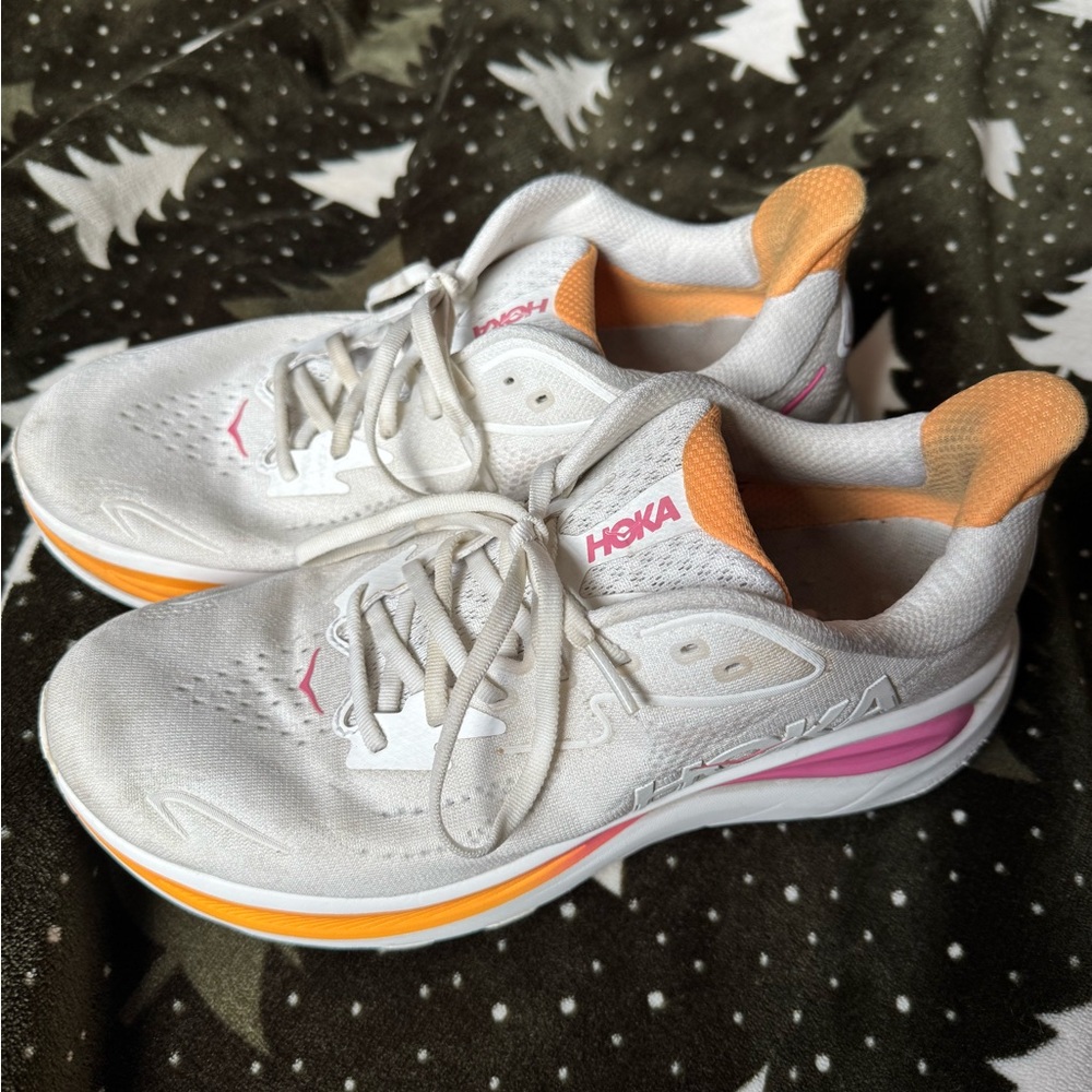 Hoka Women's White and Orange Athletic Shoes
